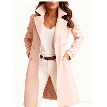Women's Autumn And Winter New Solid Color Polo Collar Mid-length Woolen Coat