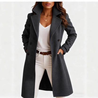 Women's Autumn And Winter New Solid Color Polo Collar Mid-length Woolen Coat