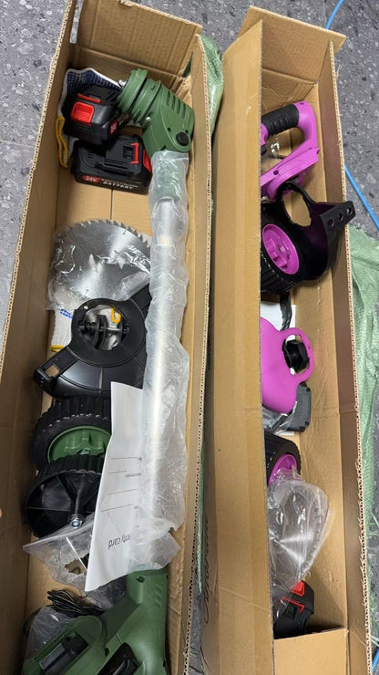 21V Electric Weed Eater With Wheels,Cordless Battery Weed Wacker With Charger, 2Batteries,3 In 1 Brush Cutter String Trimmer Grass Trimmer Lawn Mower,Edger For Garden And Yard Lawn,dealsforyoudays