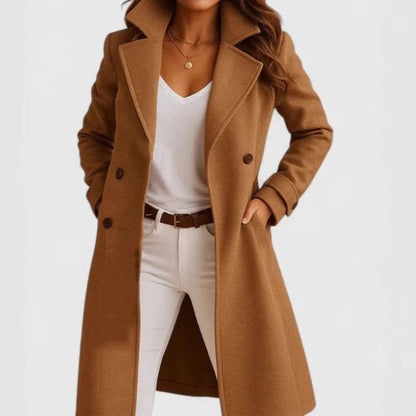 Women's Autumn And Winter New Solid Color Polo Collar Mid-length Woolen Coat
